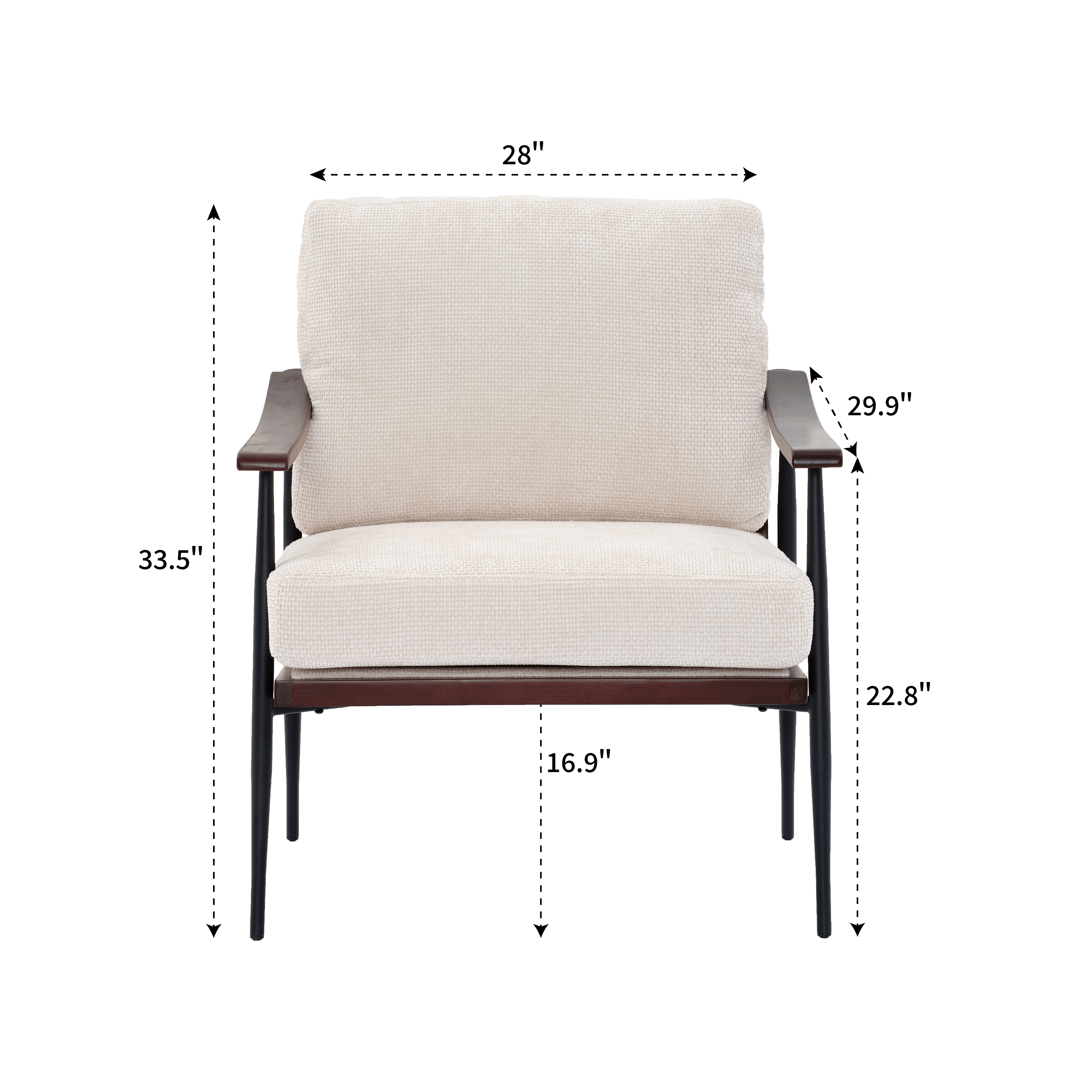 Modern Accent Chair, Mid Century Modern Accent Chairs, Linen Fabric Arm Chair With Wood Armrests, Upholstered Leisure Chair For Living Room, Bedroom, Reception Room, White_maomaolike.com